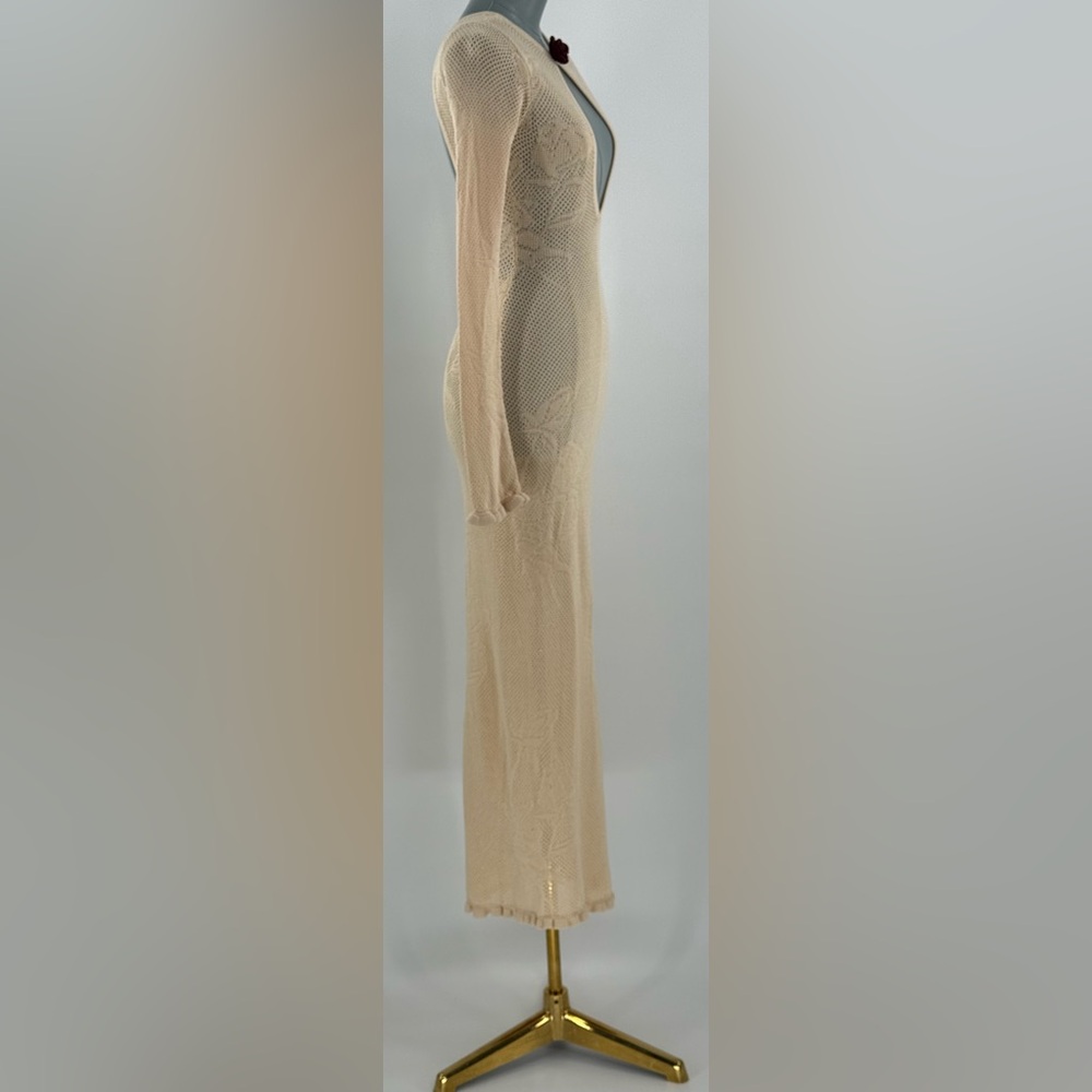 🆕 MIRROR PALAIS 🧿 NWOT Rose Pointelle Crochet Knit Dress, Soft Beige - Sz XS - Picture 11 of 16